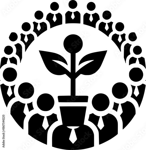 Growing Together: A powerful emblem of teamwork and growth. A vibrant plant sprouts from the minds of a dedicated team, symbolizing the unity of collaborative effort.