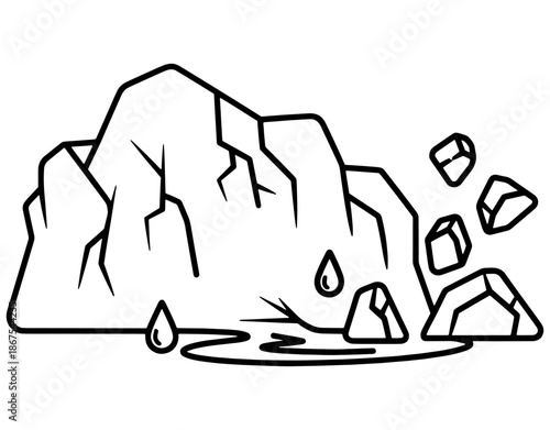 Melting Glacier and Iceberg Icon Illustration. Minimalist Vector of Ice Melting into Water for Global Warming, Climate Change, Environmental Crisis, and Ecology Concept Design.