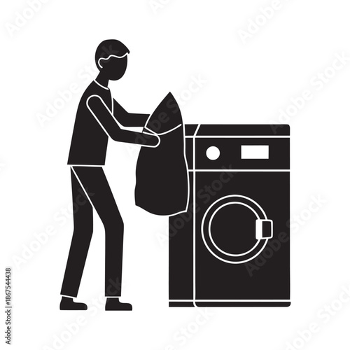 Washing Clothes Cozy Home Daily Routine Silhouette