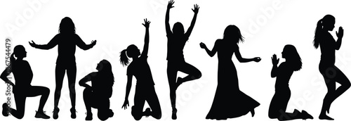 Group of dancing girls silhouette expressing freedom joy celebration youth energy movement happiness friendship lifestyle performance and creative expression together