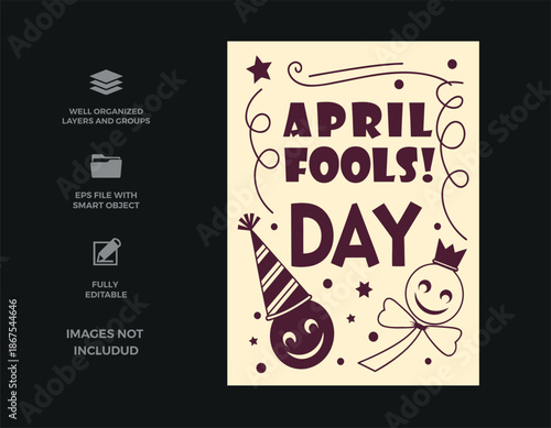 A playful illustration celebrating april fools' day with fun characters and whimsical typography