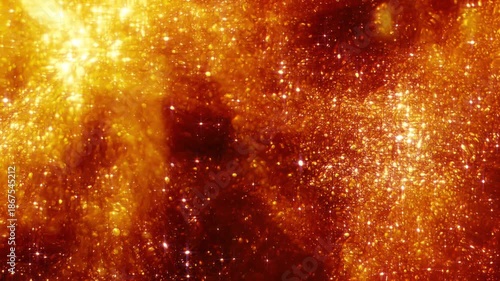 Golden Red Molten Sparks Abstract 4K Loop features red, orange, yellow, and white particles flowing across the screen with random sparks of light in a loop.
