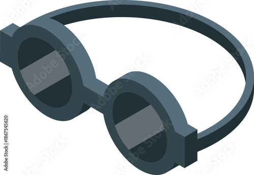 Welding goggles with round lenses providing eye protection during welding, presented in isometric view