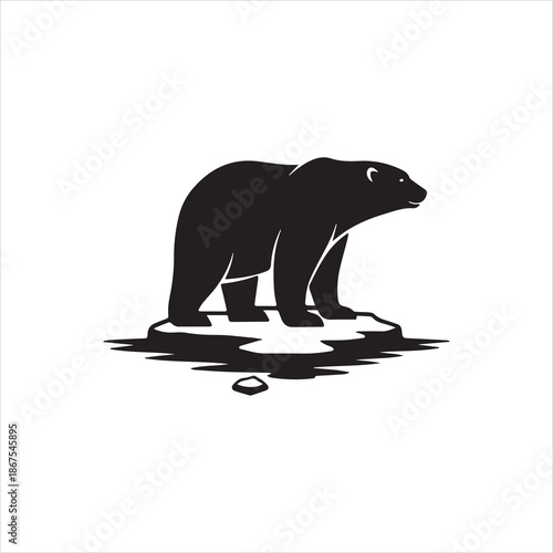  Silhouette polar bear standing on ice floe Vector illustration