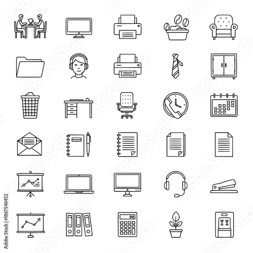 Minimalist corporate office essential line icon vector set with editable stroke