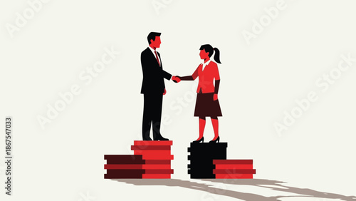 Gender pay gap concept with woman on higher coin stack than man vector