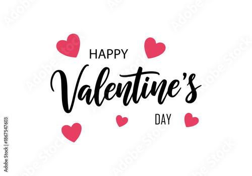 Happy Valentine's Day Typography with Scattered Pink Hearts - A Celebration of Love and Romance