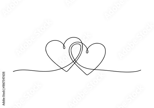 Valentine's Day Continuous Line Art Two Intertwined Hearts Symbolizing Love and Connection