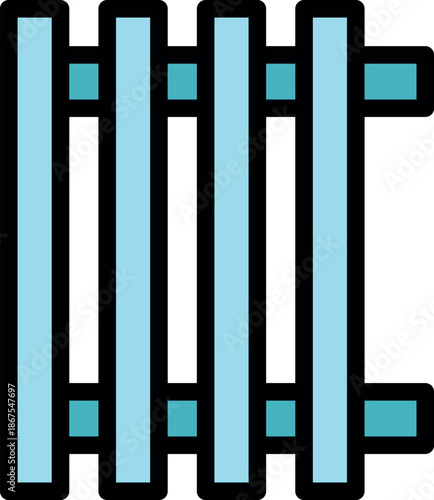 Cartoon light blue vertical radiator providing home heating during winter