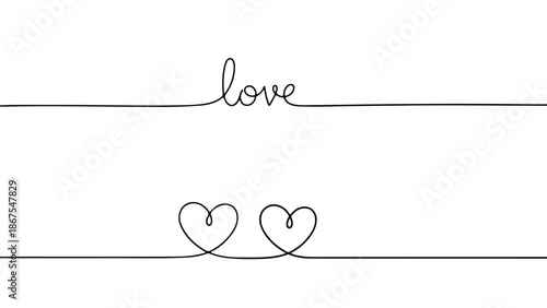 Minimalist Continuous Line Art A Romantic Valentine's Day Design with Two Hearts and the Word 'Love'