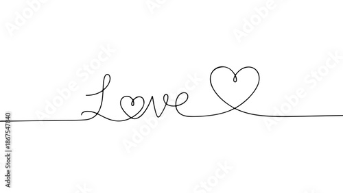 Romantic continuous line art of the word 'Love' with a heart, perfect for Valentine's Day celebrations and expressions of affection