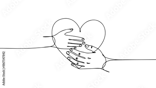 A touching continuous line art illustration for Valentines Day, symbolizing connection and care, perfect for expressing love and appreciation on this special occasion