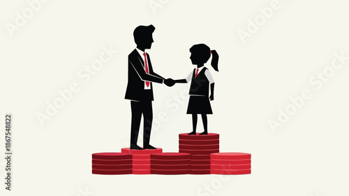 Businessman shaking hands with girl on money stack investment concept