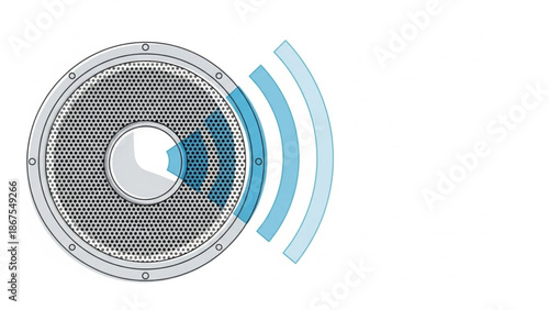 A detailed illustration of a speaker with sound waves emanating from it in a modern style