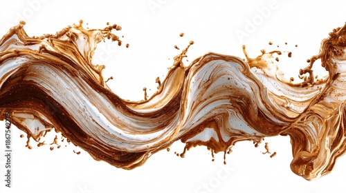 Abstract dynamic splash of chocolate and cream liquid against white background