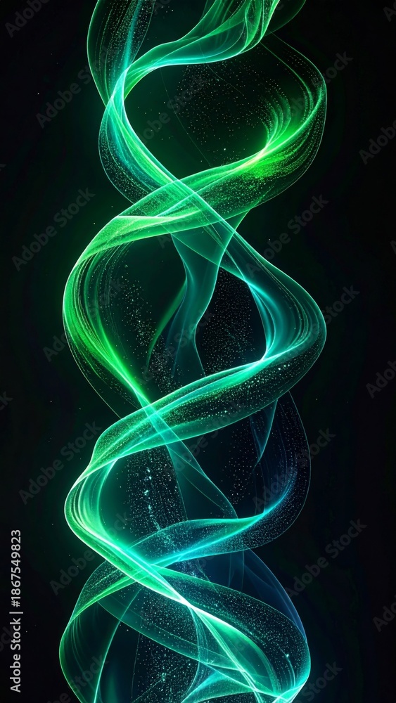 Naklejka premium Abstract Swirling Green and Blue Light Streams on Dark Background