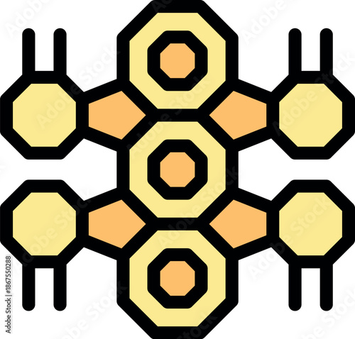Interlocking hexagons forming a honeycomb structure, symbolizing connection, network, and collaboration