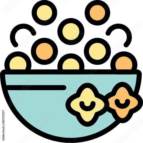 Playful bowl brimming with colorful cereal and adorned with smiling stars, evoking a sense of joy and childhood delight