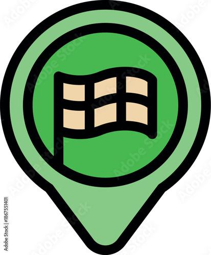 Location pin icon showing finish flag, perfect for marking racing circuits or motorsport events