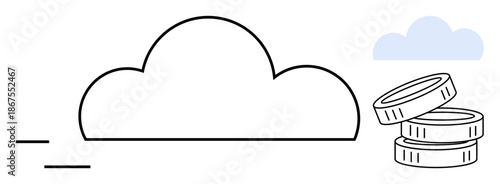 Digital economy, cloud technology, financial management, online transactions, data storage, virtual assets. A cloud with coins s financial storage and economy. Digital economy and cloud technology