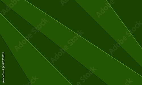 Abstract green geometric background. Modern minimalist layered eco-friendly backdrop featuring diagonal overlapping layers in various shades of forest and leaf green
