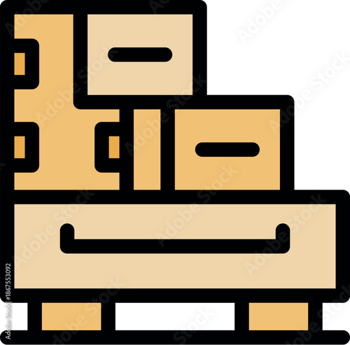 Simple wooden cabinet with drawers and boxes on top, ideal for organizing various items