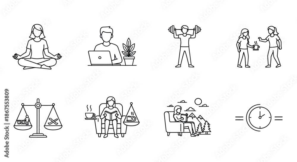 Fototapeta premium Illustrations of daily activities and well-being Vector