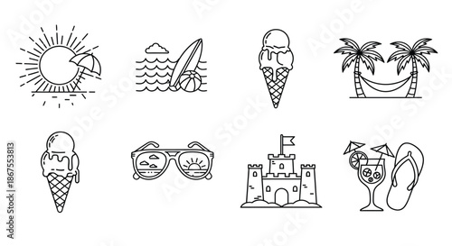 Summer fun icons Vector