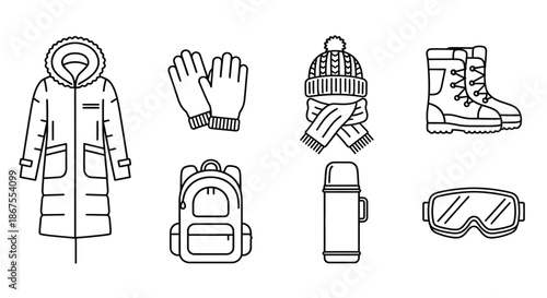 Essential winter gear for outdoor activities Vector