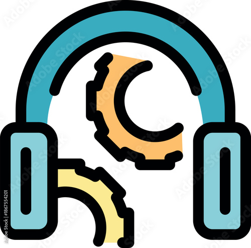 Headphones with gears symbolizing audio engineering, sound production, and music technology