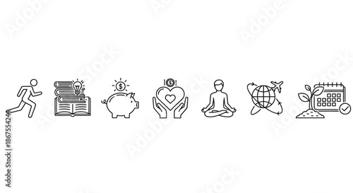 Illustrations of various aspects of life and well-being Vector