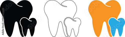 Dental Tooth Icons Set in Solid, Outline and Color Style