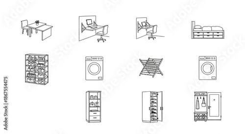 Modern home office and laundry room setup Vector