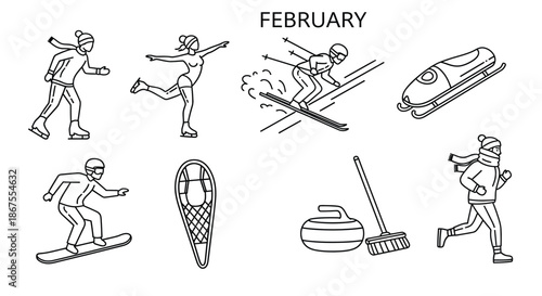 Various winter sports activities in february Vector