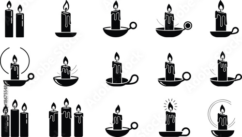 Adobe Stock Title Set of nine black wolf silhouettes featuring various poses like howling, running, and standing for wildlife nature and conservation designs. (20 words)