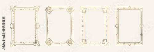 Golden Frames Set. Thin Line Gold Borders Luxury Minimalist Collection. Premium Vector Brass Outline Geometric Rectangles. Linear Decorative Tarot Banners with Light Background Isolated