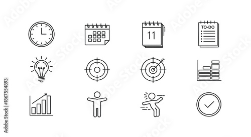 Time management and productivity icons Vector