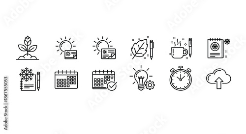 Illustrations of various productivity and nature icons Vector