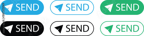 Send Button UI Set with Paper Plane Icon, Modern Web and Mobile Interface Design