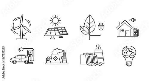 Illustrations of renewable energy sources Vector