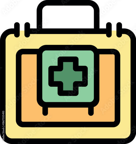 Portable first aid kit closed and ready for emergency use, featuring a prominent medical cross symbol