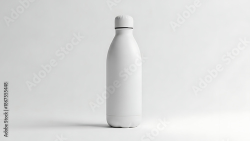 Wallpaper Mural A matte white insulated water bottle with a white screw-top lid and a black gasket is positioned centrally on a clean white background, emphasizing its minimalist and modern for hydration or Torontodigital.ca