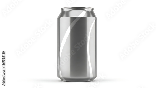 Wallpaper Mural A metallic silver aluminum beverage can with subtle white curved stripes is depicted standing upright against a stark white background, highlighting its sleek and reflective surface, showcasing Torontodigital.ca