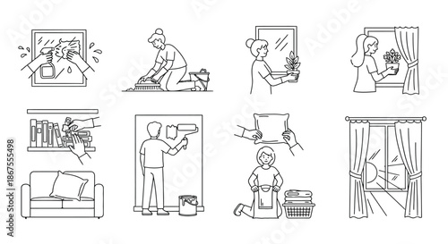 Various home maintenance and cleaning tasks Vector