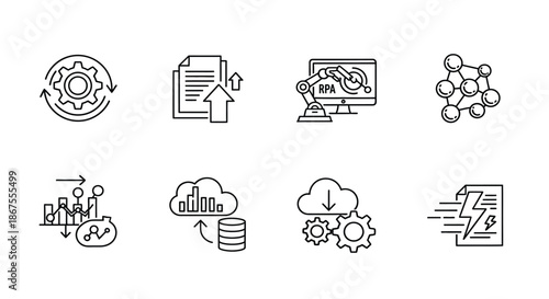 Illustrations of various business and technology processes Vector