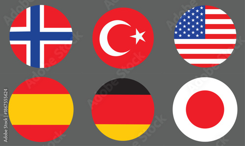 Adobe IllustraInternational Flags Icons Isolated on White Backgroundtor Artwork