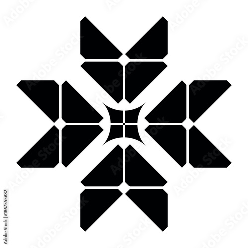 Minimal Geometric Sharp Arrow Motif with Segmented Center in Black