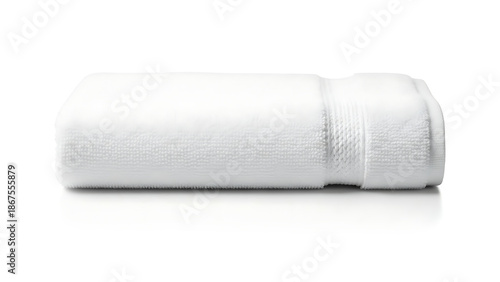 Wallpaper Mural A neatly folded plush white terry cloth bath towel with a ribbed texture along one edge resting horizontally on a clean white surface with a subtle reflection beneath it in a studio lighting setup Torontodigital.ca