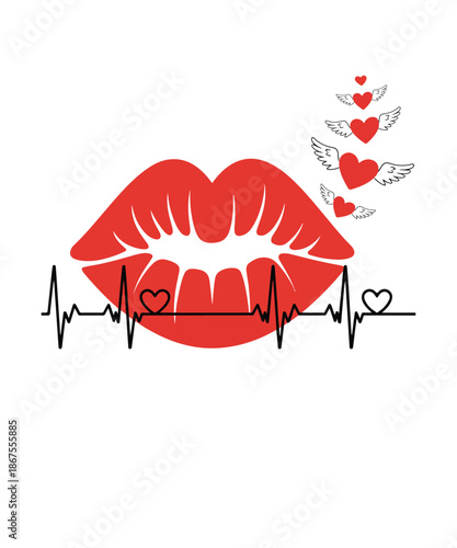 Valentine Lips with Heartbeat Love Line