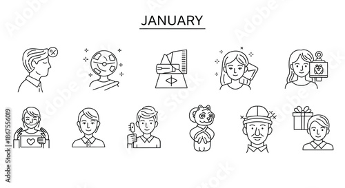 Celebrating new year with various occupations Vector